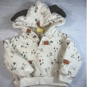Peanuts Snoopy Camping Quilted Sherpa Lined Hoodie 12M From Mini Threads